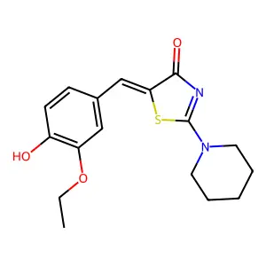 (5Z)-5-(3-ethoxy-4-hydroxybenzylidene)-2-(piperidin-1-yl)-1,3-thiazol-4(5H)-one structure