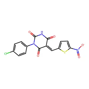 (5Z)-1-(4-chlorophenyl)-5-[(5-nitrothiophen-2-yl)methylidene]-1,3-diazinane-2,4,6-trione structure