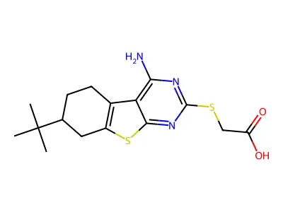 2-[(4-amino-7-tert-butyl-5,6,7,8-tetrahydro-[1]benzothiolo[2,3-d]pyrimidin-2-yl)thio]acetic acid structure
