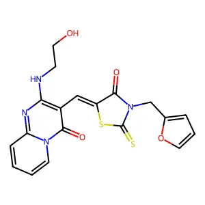 3-{(Z)-[3-(2-furylmethyl)-4-oxo-2-thioxo-1,3-thiazolidin-5-ylidene]methyl}-2-[(2-hydroxyethyl)amino]-4H-pyrido[1,2-a]pyrimidin-4-one structure