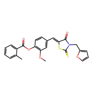4-{(Z)-[3-(furan-2-ylmethyl)-4-oxo-2-thioxo-1,3-thiazolidin-5-ylidene]methyl}-2-methoxyphenyl 2-methylbenzoate structure