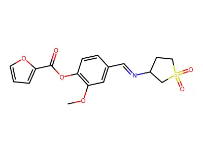 4-{(E)-[(1,1-dioxidotetrahydrothiophen-3-yl)imino]methyl}-2-methoxyphenyl furan-2-carboxylate structure