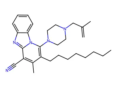 3-methyl-1-(4-(2-methylallyl)piperazin-1-yl)-2-octylbenzo[4,5]imidazo[1,2-a]pyridine-4-carbonitrile structure