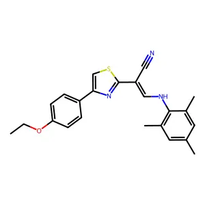 (E)-2-(4-(4-ethoxyphenyl)thiazol-2-yl)-3-(mesitylamino)acrylonitrile structure