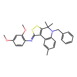 N-[(1Z)-5-benzyl-4,4,8-trimethyl-4,5-dihydro-1H-[1,2]dithiolo[3,4-c]quinolin-1-ylidene]-2,4-dimethoxyaniline structure