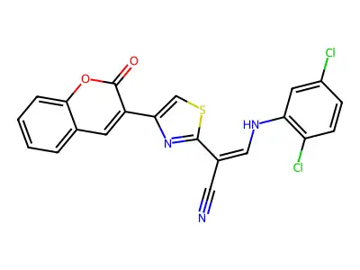 (Z)-3-(2,5-dichloroanilino)-2-[4-(2-oxochromen-3-yl)-1,3-thiazol-2-yl]prop-2-enenitrile structure