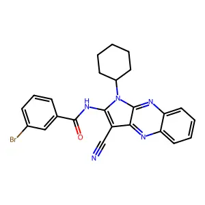 3-bromo-N-(3-cyano-1-cyclohexyl-1H-pyrrolo[2,3-b]quinoxalin-2-yl)benzamide structure