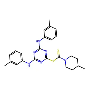 4,6-bis[(3-methylphenyl)amino]-1,3,5-triazin-2-yl 4-methylpiperidine-1-carbodithioate structure