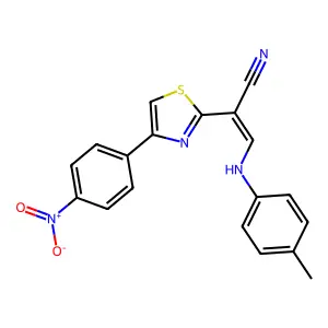 (E)-2-(4-(4-nitrophenyl)thiazol-2-yl)-3-(p-tolylamino)acrylonitrile structure