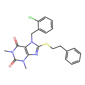 7-[(2-chlorophenyl)methyl]-1,3-dimethyl-8-[(2-phenylethyl)sulfanyl]-2,3,6,7-tetrahydro-1H-purine-2,6-dione structure