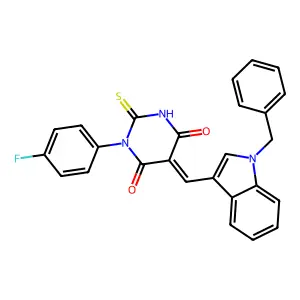 (5Z)-5-[(1-benzylindol-3-yl)methylidene]-1-(4-fluorophenyl)-2-sulfanylidene-1,3-diazinane-4,6-dione structure