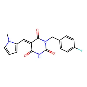 (5Z)-1-[(4-fluorophenyl)methyl]-5-[(1-methylpyrrol-2-yl)methylidene]-1,3-diazinane-2,4,6-trione structure