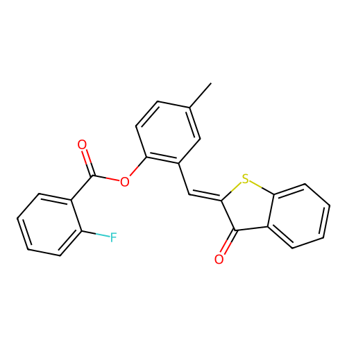 (Z)-4-methyl-2-((3-oxobenzo[b]thiophen-2(3H)-ylidene)methyl)phenyl 2-fluorobenzoate structure