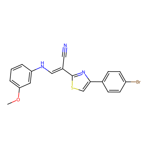 (2E)-2-[4-(4-bromophenyl)-1,3-thiazol-2-yl]-3-[(3-methoxyphenyl)amino]prop-2-enenitrile structure