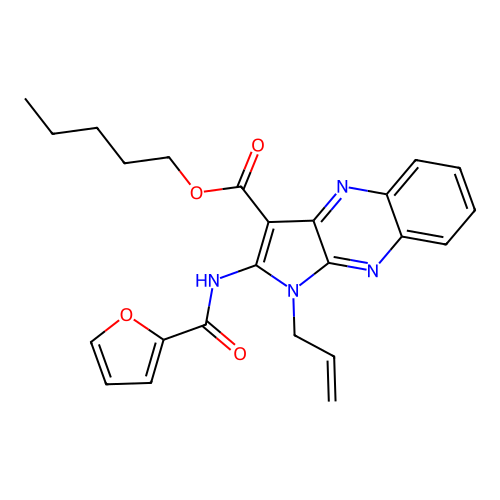 pentyl 1-allyl-2-(furan-2-carboxamido)-1H-pyrrolo[2,3-b]quinoxaline-3-carboxylate structure