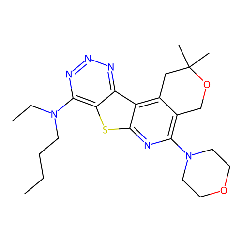 N-butyl-N-ethyl-2,2-dimethyl-5-(4-morpholinyl)-1,4-dihydro-2H-pyrano[4'',3'':4',5']pyrido[3',2':4,5]thieno[3,2-d][1,2,3]triazin-8-amine structure