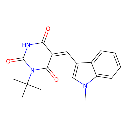 (5Z)-1-tert-butyl-5-[(1-methylindol-3-yl)methylidene]-1,3-diazinane-2,4,6-trione structure