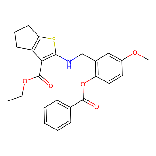 ethyl 2-((2-(benzoyloxy)-5-methoxybenzyl)amino)-5,6-dihydro-4H-cyclopenta[b]thiophene-3-carboxylate structure