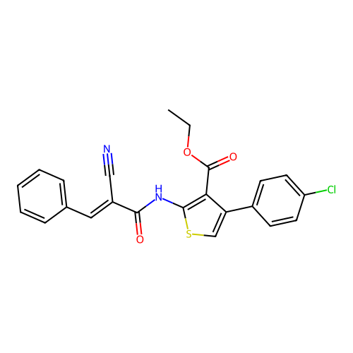 (E)-ethyl 4-(4-chlorophenyl)-2-(2-cyano-3-phenylacrylamido)thiophene-3-carboxylate structure