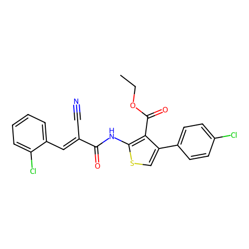 (E)-ethyl 4-(4-chlorophenyl)-2-(3-(2-chlorophenyl)-2-cyanoacrylamido)thiophene-3-carboxylate structure