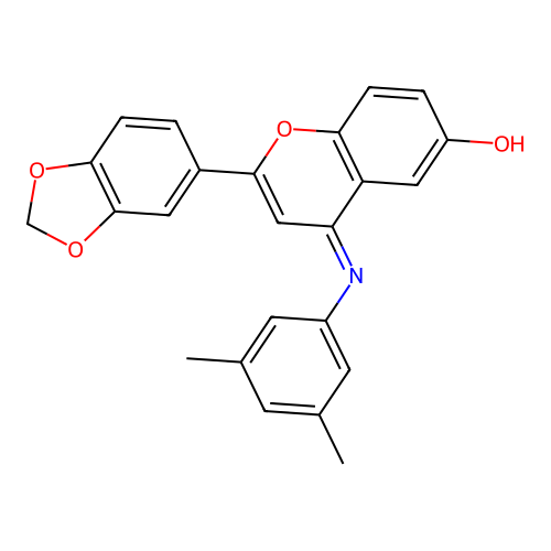 (E)-2-(benzo[d][1,3]dioxol-5-yl)-4-((3,5-dimethylphenyl)imino)-4H-chromen-6-ol structure