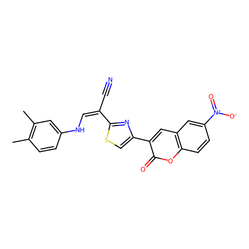 (2Z)-3-[(3,4-dimethylphenyl)amino]-2-[4-(6-nitro-2-oxo-2H-chromen-3-yl)-1,3-thiazol-2-yl]prop-2-enenitrile structure