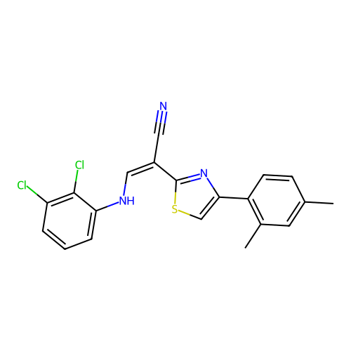 (Z)-3-((2,3-dichlorophenyl)amino)-2-(4-(2,4-dimethylphenyl)thiazol-2-yl)acrylonitrile structure