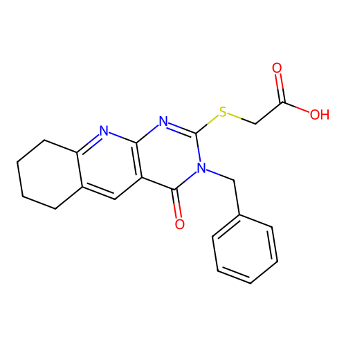 [(3-benzyl-4-oxo-3,4,6,7,8,9-hexahydropyrimido[4,5-b]quinolin-2-yl)sulfanyl]acetic acid structure