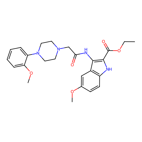 Ethyl 5-methoxy-3-[[2-[4-(2-methoxyphenyl)piperazin-1-yl]acetyl]amino]-1H-indole-2-carboxylate structure