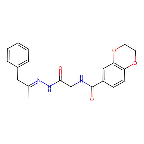 (E)-N-(2-oxo-2-(2-(1-phenylpropan-2-ylidene)hydrazinyl)ethyl)-2,3-dihydrobenzo[b][1,4]dioxine-6-carboxamide structure