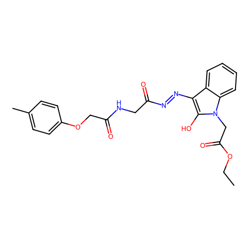 (Z)-ethyl 2-(2-oxo-3-(2-(2-(2-(p-tolyloxy)acetamido)acetyl)hydrazono)indolin-1-yl)acetate structure