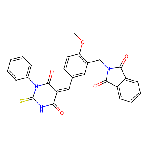 (Z)-2-(5-((4,6-dioxo-1-phenyl-2-thioxotetrahydropyrimidin-5(2H)-ylidene)methyl)-2-methoxybenzyl)isoindoline-1,3-dione structure
