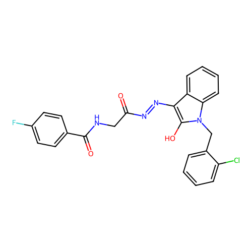 (Z)-N-(2-(2-(1-(2-chlorobenzyl)-2-oxoindolin-3-ylidene)hydrazinyl)-2-oxoethyl)-4-fluorobenzamide structure