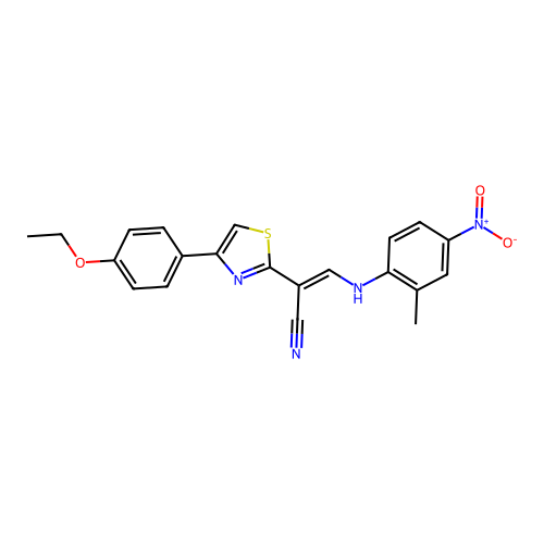 (E)-2-(4-(4-ethoxyphenyl)thiazol-2-yl)-3-((2-methyl-4-nitrophenyl)amino)acrylonitrile structure