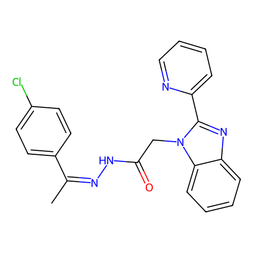 N-[(Z)-1-(4-chlorophenyl)ethylideneamino]-2-(2-pyridin-2-ylbenzimidazol-1-yl)acetamide structure