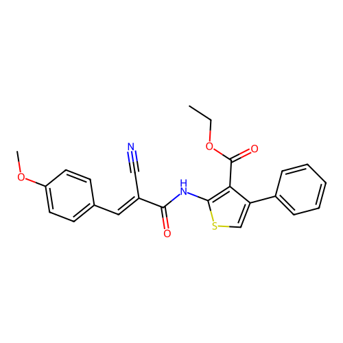 (E)-ethyl 2-(2-cyano-3-(4-methoxyphenyl)acrylamido)-4-phenylthiophene-3-carboxylate structure