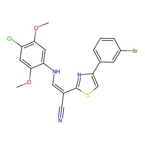 (2Z)-2-[4-(3-bromophenyl)-1,3-thiazol-2-yl]-3-[(4-chloro-2,5-dimethoxyphenyl)amino]prop-2-enenitrile structure