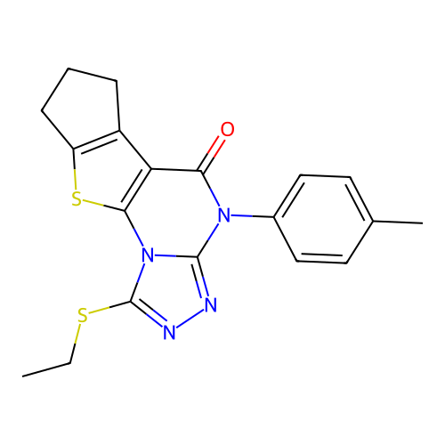 1-(ethylsulfanyl)-4-(4-methylphenyl)-7,8-dihydro-6H-cyclopenta[4,5]thieno[3,2-e][1,2,4]triazolo[4,3-a]pyrimidin-5(4H)-one structure
