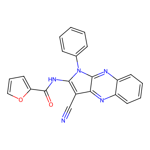 N-(3-cyano-1-phenyl-1H-pyrrolo[2,3-b]quinoxalin-2-yl)furan-2-carboxamide structure