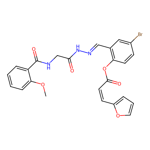 (Z)-3-Furan-2-yl-acrylic acid 4-bromo-2-{[2-(2-methoxy-benzoylamino)-acetyl]-hydrazonomethyl}-phenyl ester structure