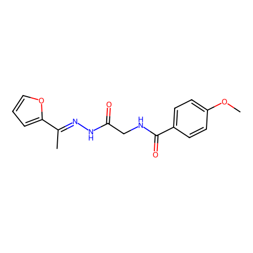 (E)-N-(2-(2-(1-(furan-2-yl)ethylidene)hydrazinyl)-2-oxoethyl)-4-methoxybenzamide structure