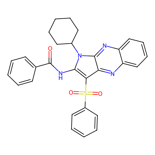 N-(1-cyclohexyl-3-(phenylsulfonyl)-1H-pyrrolo[2,3-b]quinoxalin-2-yl)benzamide structure