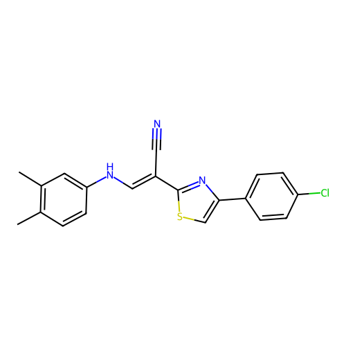 (E)-2-(4-(4-chlorophenyl)thiazol-2-yl)-3-((3,4-dimethylphenyl)amino)acrylonitrile structure