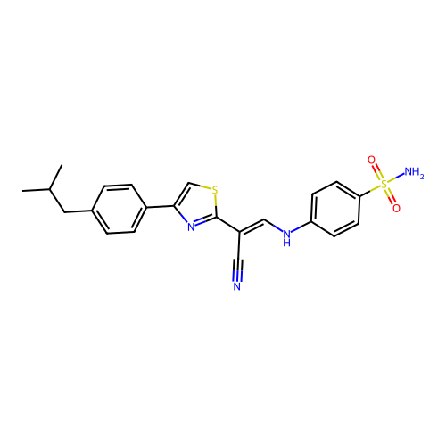(E)-4-((2-cyano-2-(4-(4-isobutylphenyl)thiazol-2-yl)vinyl)amino)benzenesulfonamide structure