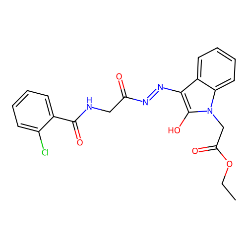 (Z)-ethyl 2-(3-(2-(2-(2-chlorobenzamido)acetyl)hydrazono)-2-oxoindolin-1-yl)acetate structure