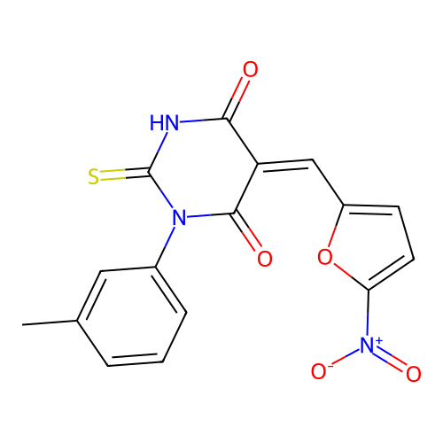 (5Z)-1-(3-methylphenyl)-5-[(5-nitrofuran-2-yl)methylidene]-2-sulfanylidene-1,3-diazinane-4,6-dione structure