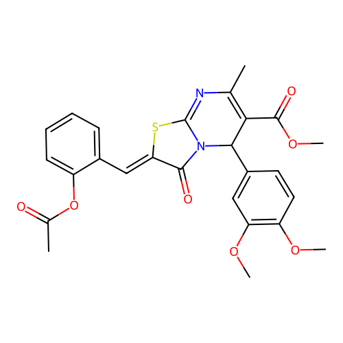 2-{[2-(acetyloxy)phenyl]methylidene}-5-(3,4-dimethoxyphenyl)-7-methyl-3-oxo-2H,3H,5H-[1,3]thiazolo[3,2-a]pyrimidine-6-carboxylate structure