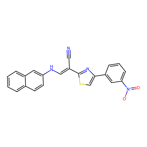 (2E)-3-(naphthalen-2-ylamino)-2-[4-(3-nitrophenyl)-1,3-thiazol-2-yl]prop-2-enenitrile structure