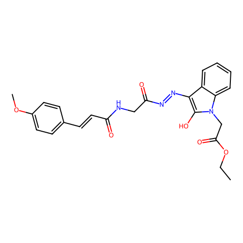 ethyl {(3Z)-3-[2-({[(2E)-3-(4-methoxyphenyl)prop-2-enoyl]amino}acetyl)hydrazinylidene]-2-oxo-2,3-dihydro-1H-indol-1-yl}acetate structure