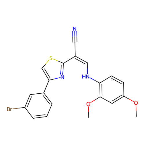 (Z)-2-(4-(3-bromophenyl)thiazol-2-yl)-3-((2,4-dimethoxyphenyl)amino)acrylonitrile structure